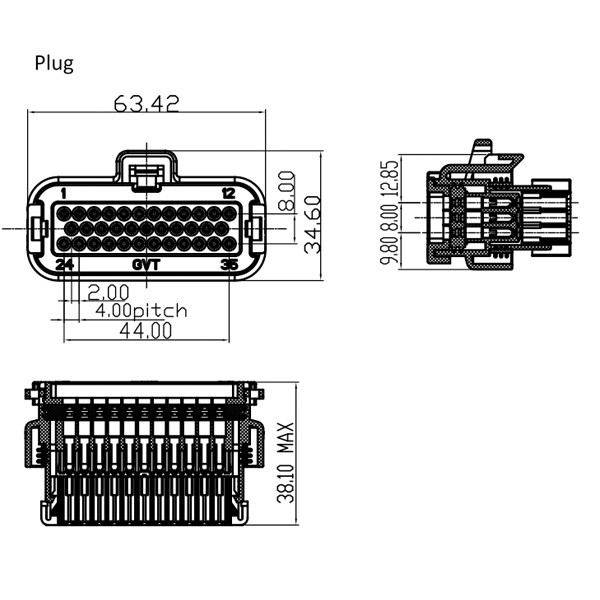 GE Series-35-core three-row signal connector