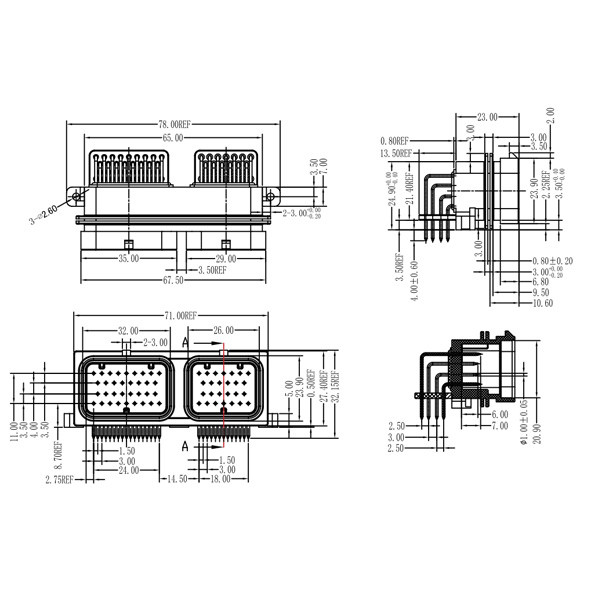 GE Series - 60-core (34+26) combined connector-socket