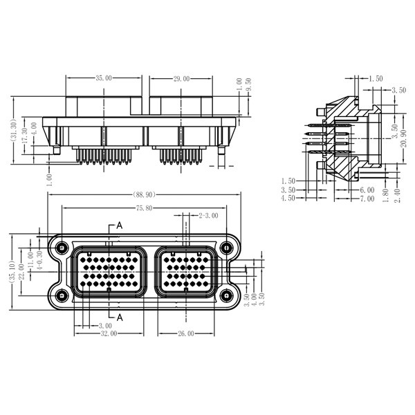 GE Series - 60-core (34+26) combined connector-socket