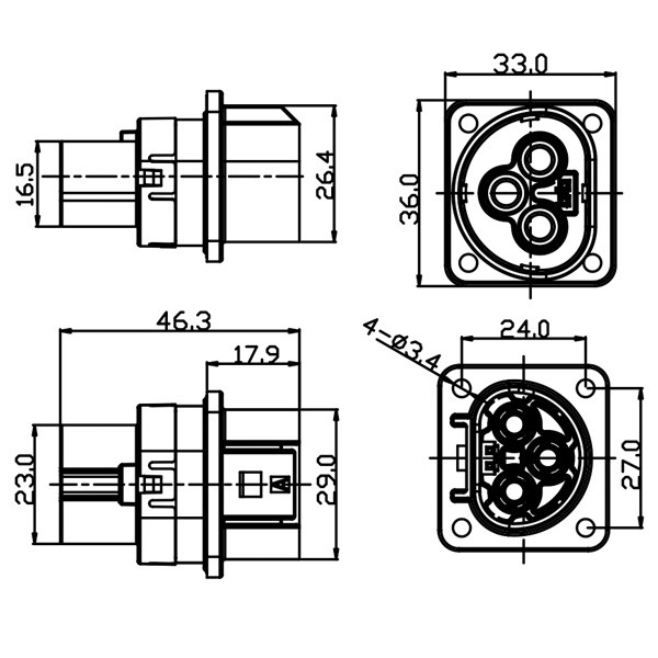 GM Series-3.6mm-3-core Metal Connector