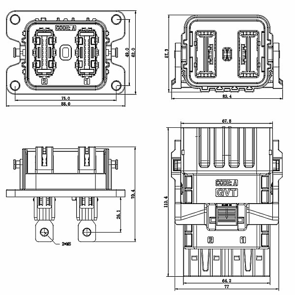 High voltage connector HV6-2PIN
